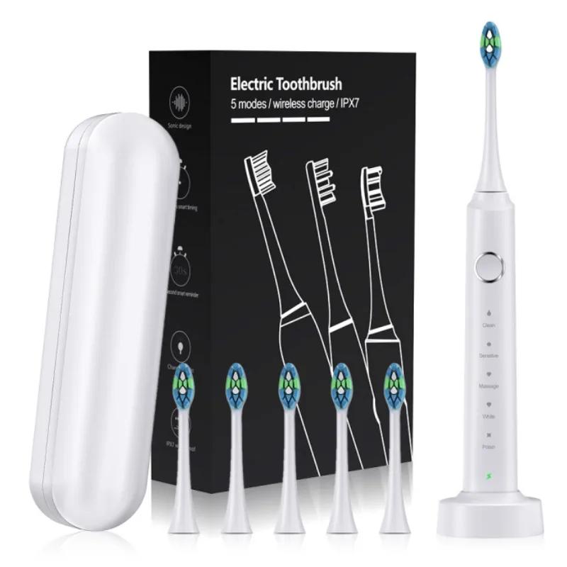 Electric Toothbrush USB Rechargeable Dental Electric Brush Automatic Ultrasonic IPX7 Waterpoof Toothbrush with 6 Brush Heads