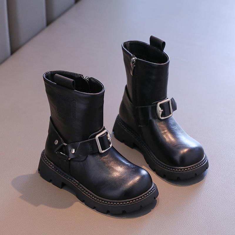 British Style Girl Winter Boots Simple Classic Children Fashion Boots Black Brown Versatile Kids Cotton Boots Round-toe Zipper
