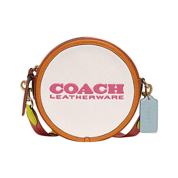 New COACH Kia Cow Leather Small Round Bag, Shoulder Bag, Crossbody Bag Trumpets Women's Chalk Multicolor CA098-B4CAH