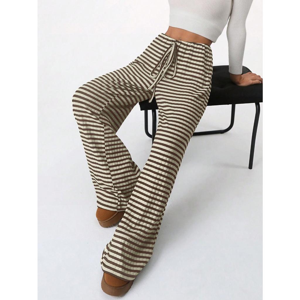 Women's Clothing, New Styles, Casual Pants, Striped, Solid Color, Elastic, Drawstring, Cotton, Straight Leg Pants