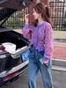 Women's Purple French Style Retro Knitted Cardigan - Autumn/Winter, Long Sleeve, Thickened, Short Round Neck Sweater