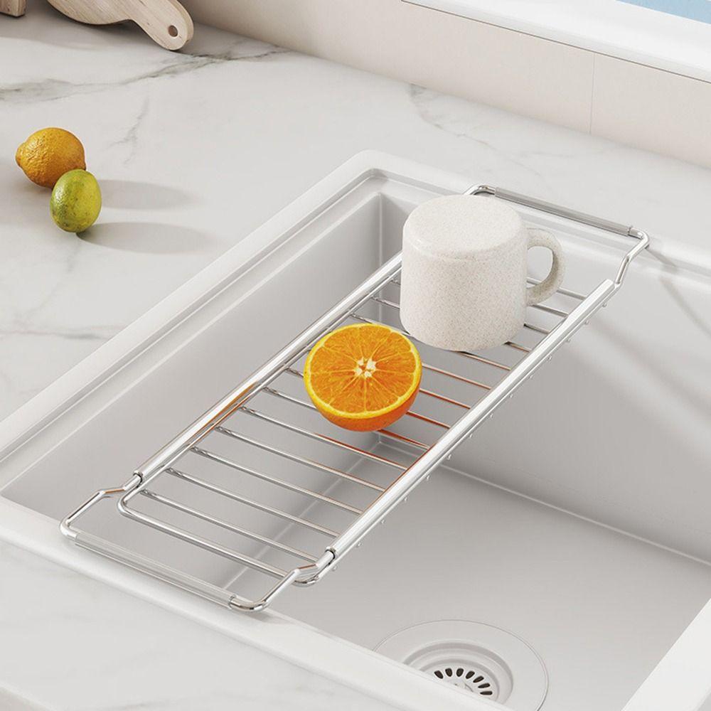 

Регулируемая подставка для тарелок и чаш Телескопическая полка для сушки посуды Практичный органайзер для мойки Кухня