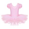 Kids Girls Dance Short Sleeves Ballet Mesh Tutu Dress Child Dancewear Costumes
