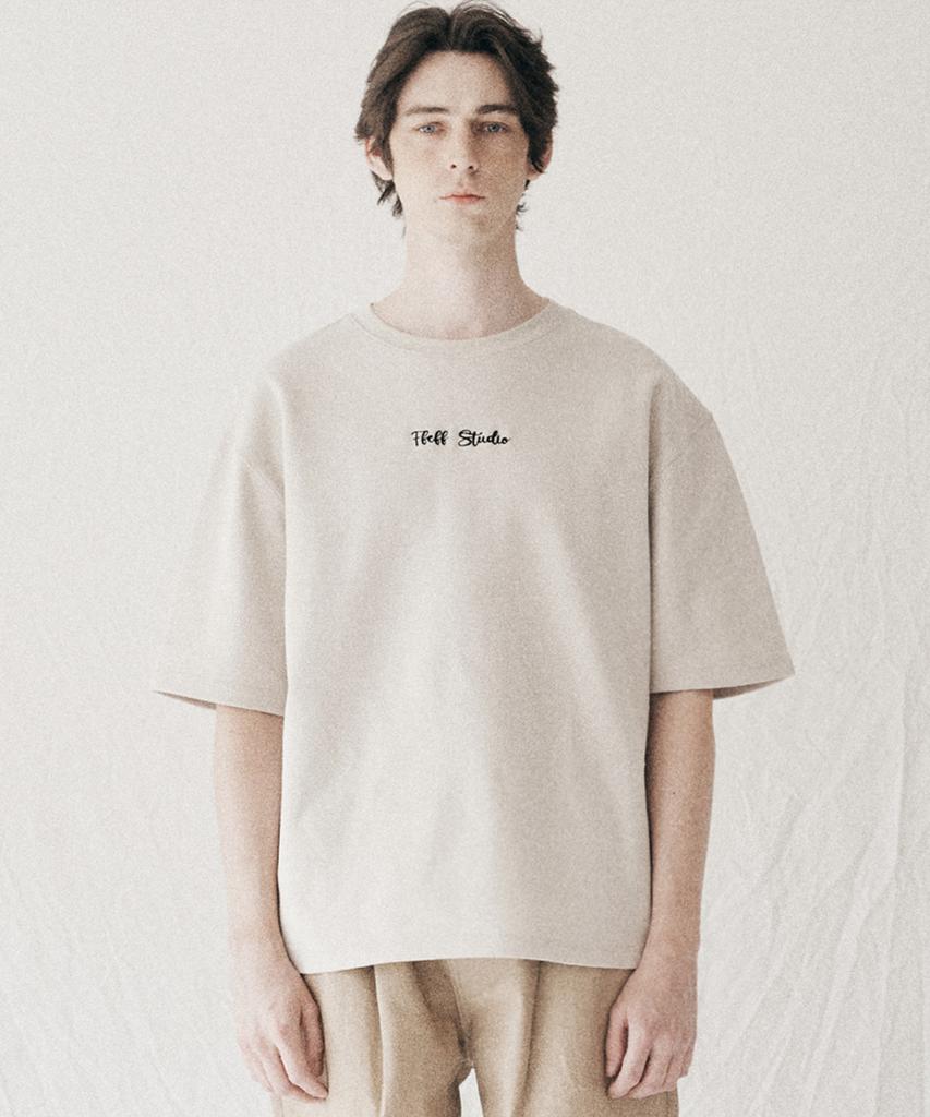 FFEFF STUDIO Lettering Embroidered Short Sleeve T-Shirt (Natural)
