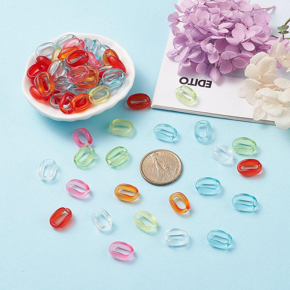 490Pcs 7 Colors Transparent Acrylic Linking Rings Quick Link Connectors for Cable Chains Making Oval Mixed Color 15.5x11x6mm