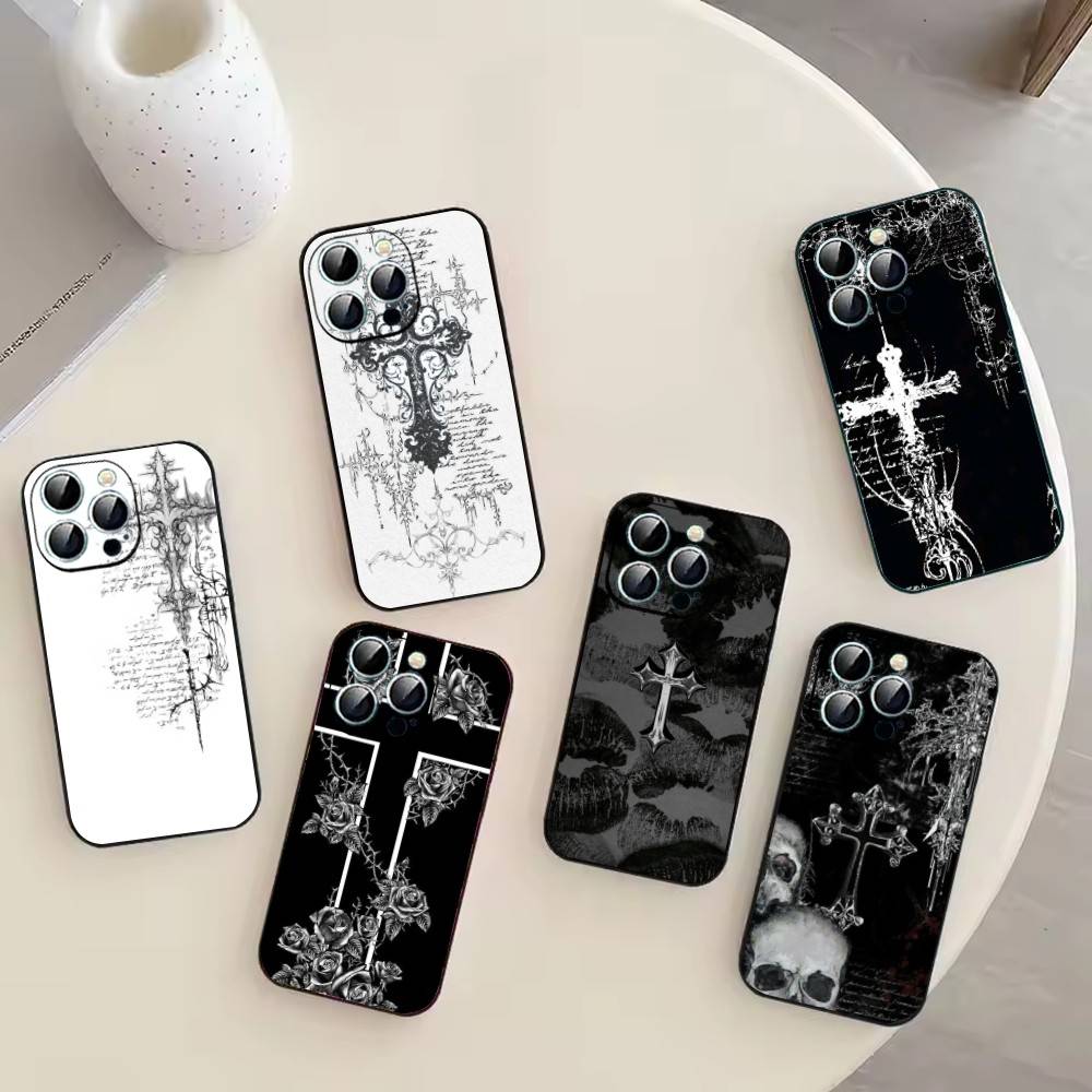 C-Cool Dark Catgothic C-Cross Phone Case For iPhone 17,16,15,14,13,12,11 Plus,Pro Max,XS,Soft Black Cover