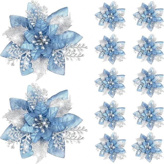 5pcs Glitter Pink Christmas Flowers Xmas Tree 14cm Artifical Flower Ornaments 2025 Merry Christmas Decoration For Home New Year