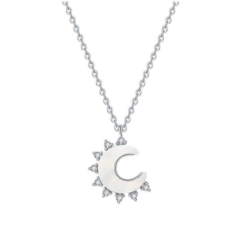 Sun Moon Stars Pendant 925 Sterling Silver Necklace with Mother-of-Pearl for Women 925 Sterling Silver