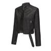 Womens PU Leather Moto Jacket With Belt Long Sleeve Zipper Coat Casual Outerwear