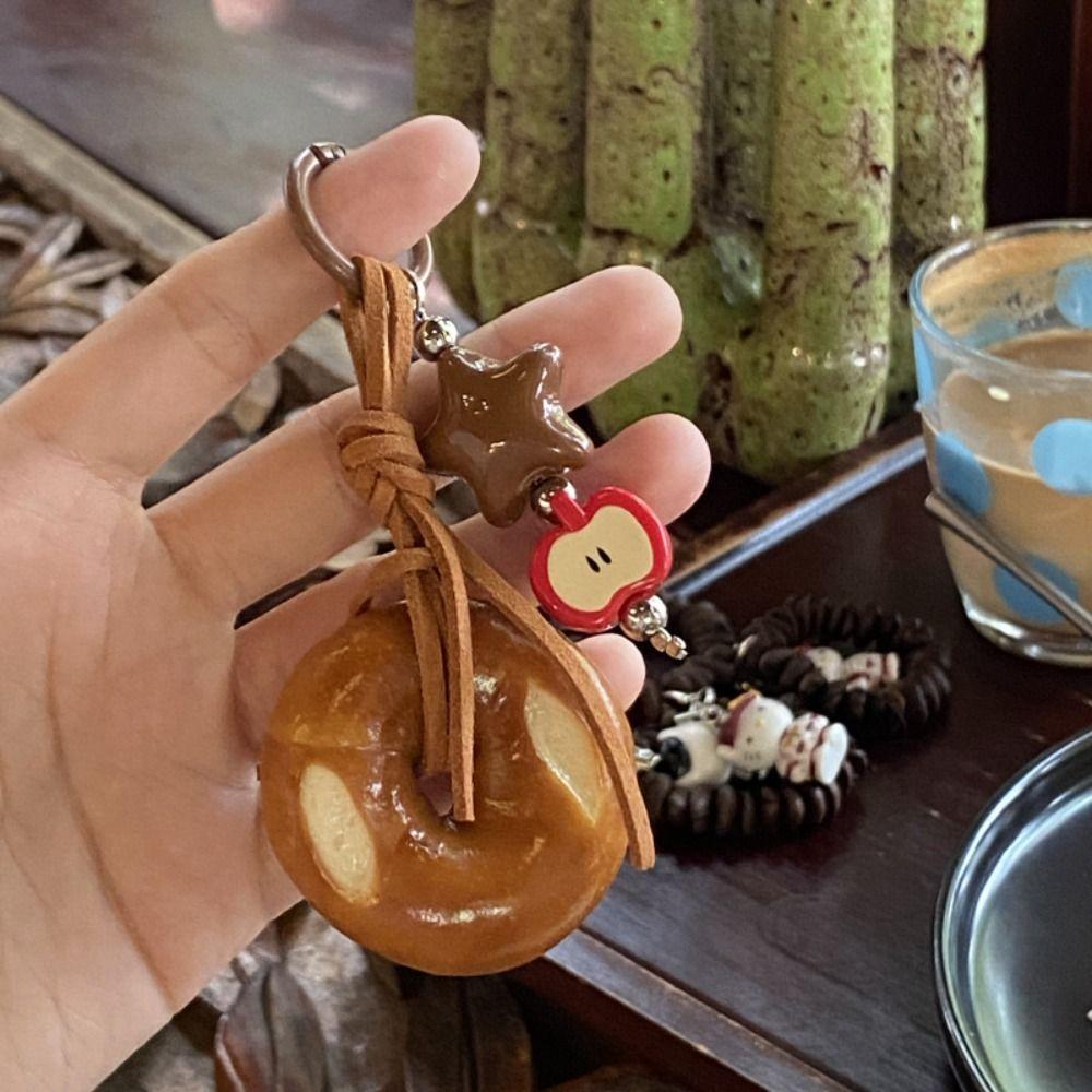 Bagel Alkaline Bread Pendant Cute Croissant Bag Accessory Palm-leaf Fan Pendant  Backpack Decor