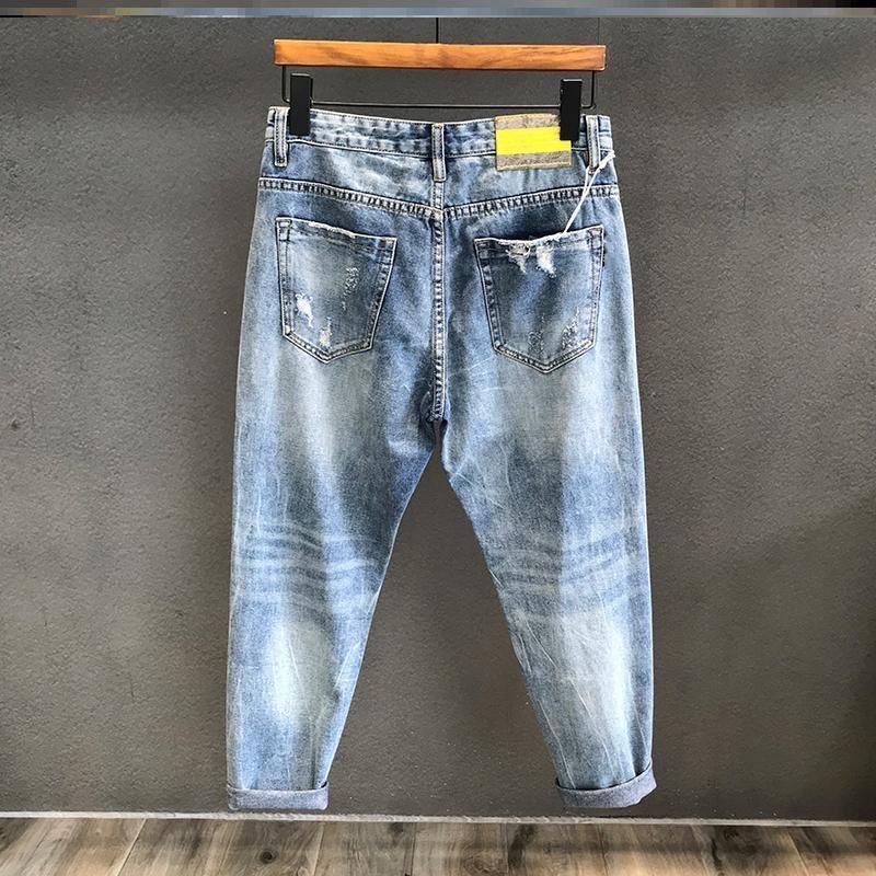 Men's Ripped Loose Fit 9-Point Korean Style Jeans