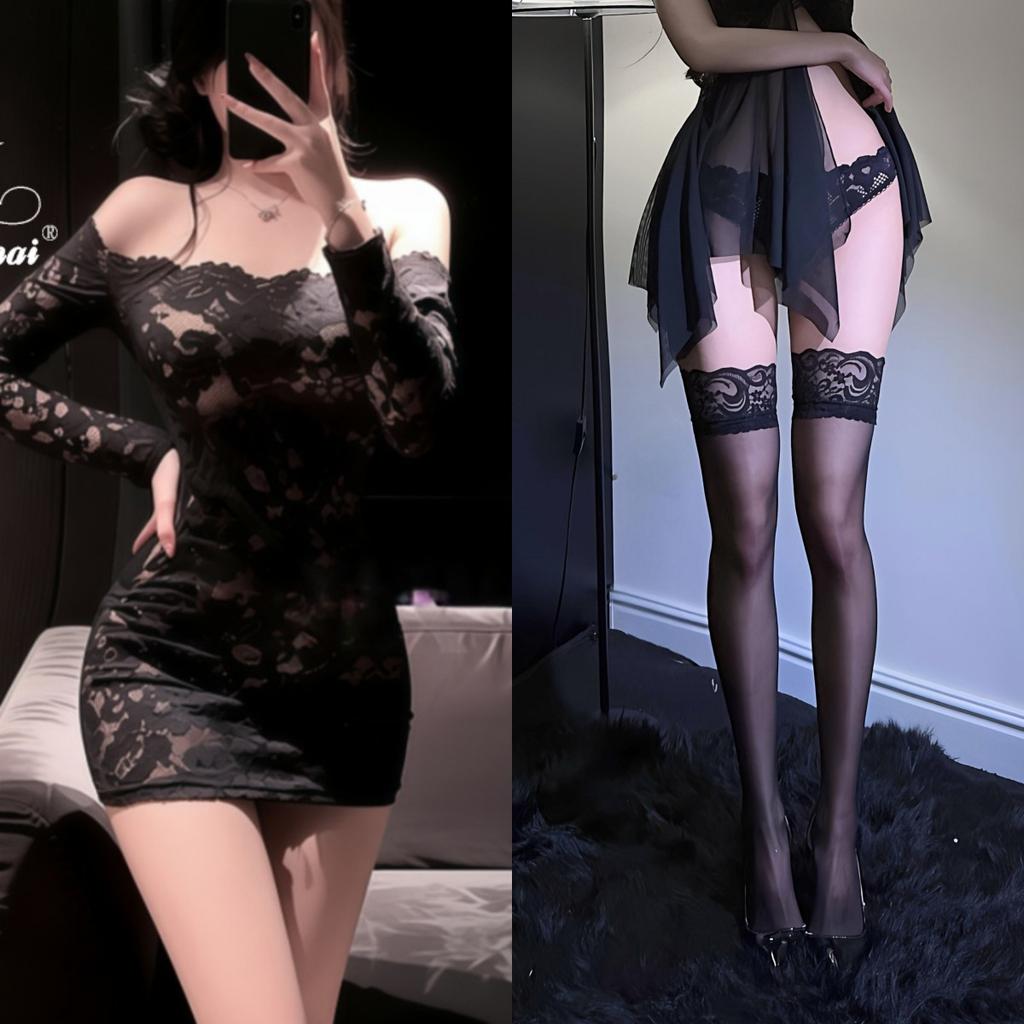 Sexy underwear pure lace hip skirt uniform sexy one-word shoulder perspective hot secretary thin dress woman