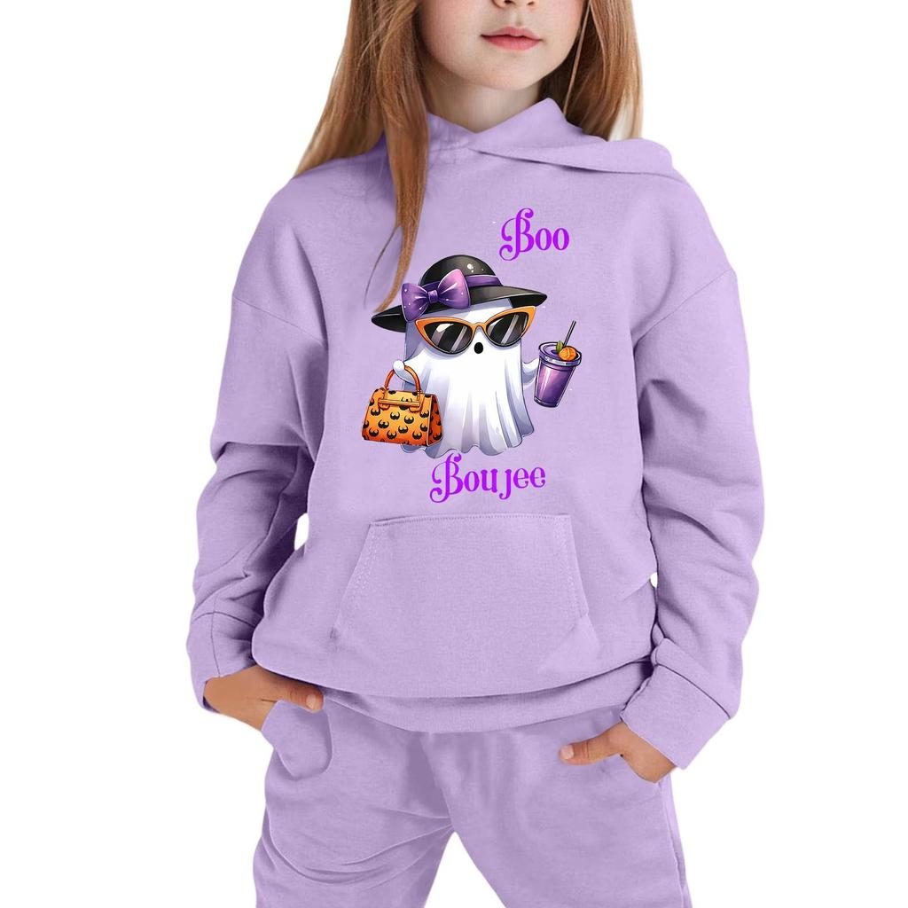 Kids Hooded Sweatshirt Halloween Graphic Pullover Top Long Sleeve Casual Fit Soft Fabric Comfortable Design Suitable for Everyday Wear