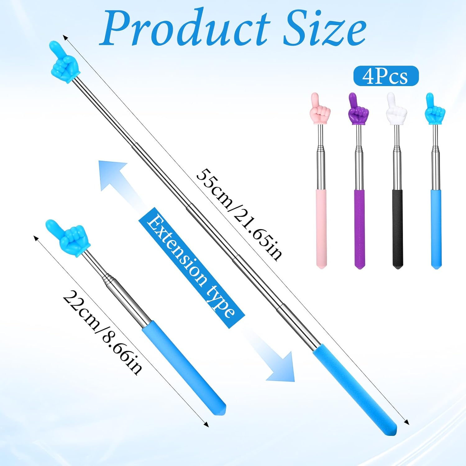 4 PCS Retractable Teacher Pointer Sticks, Extendable Hand Pointer Finger Pointers Stick Mini Retractable Classroom Pointers Hand PointerStick,