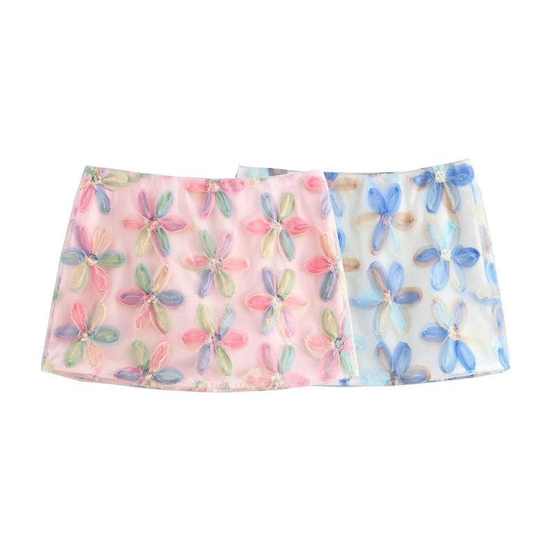 Kaslead New Arrival Women's Clothing Fashion Style Stylish Simple and Versatile Heavy Industry Color Three-Dimensional Flower Skirt