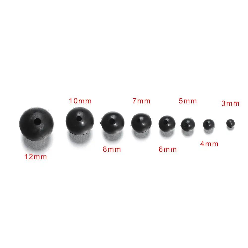 100Pcs Fishing Beads Space Stopper Black 3mm-12mm Round Soft and hard beans Fishing Lures bait Hook Rig Accessories