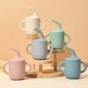 Children's Learning Drinking with Lid with Handle Drop-proof Baby Straw Mug