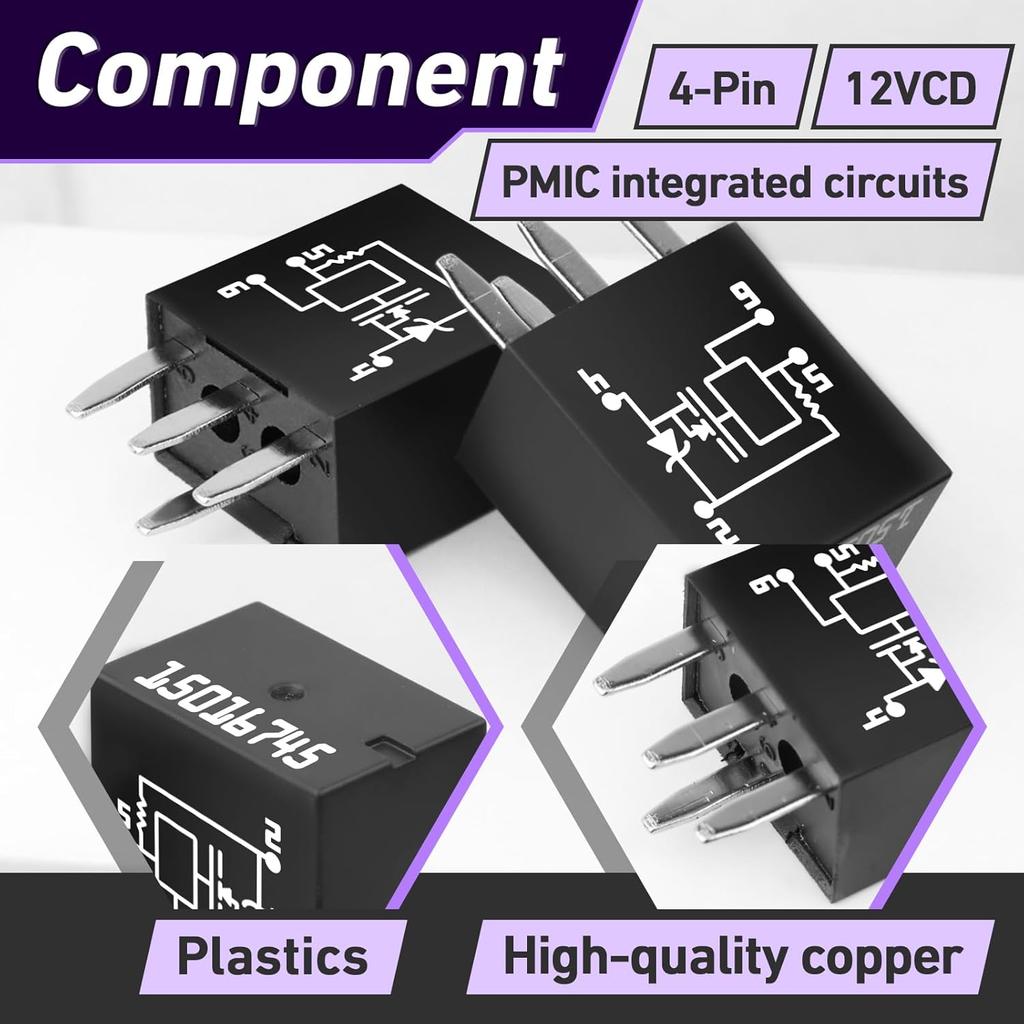 2 Pcs 601-218 15016745 Multi-Purpose Relay, 4-Pin Headlight Relay, Automatic, Automotive Accessory Power Relays, 10A Copper Normally Open Contacts