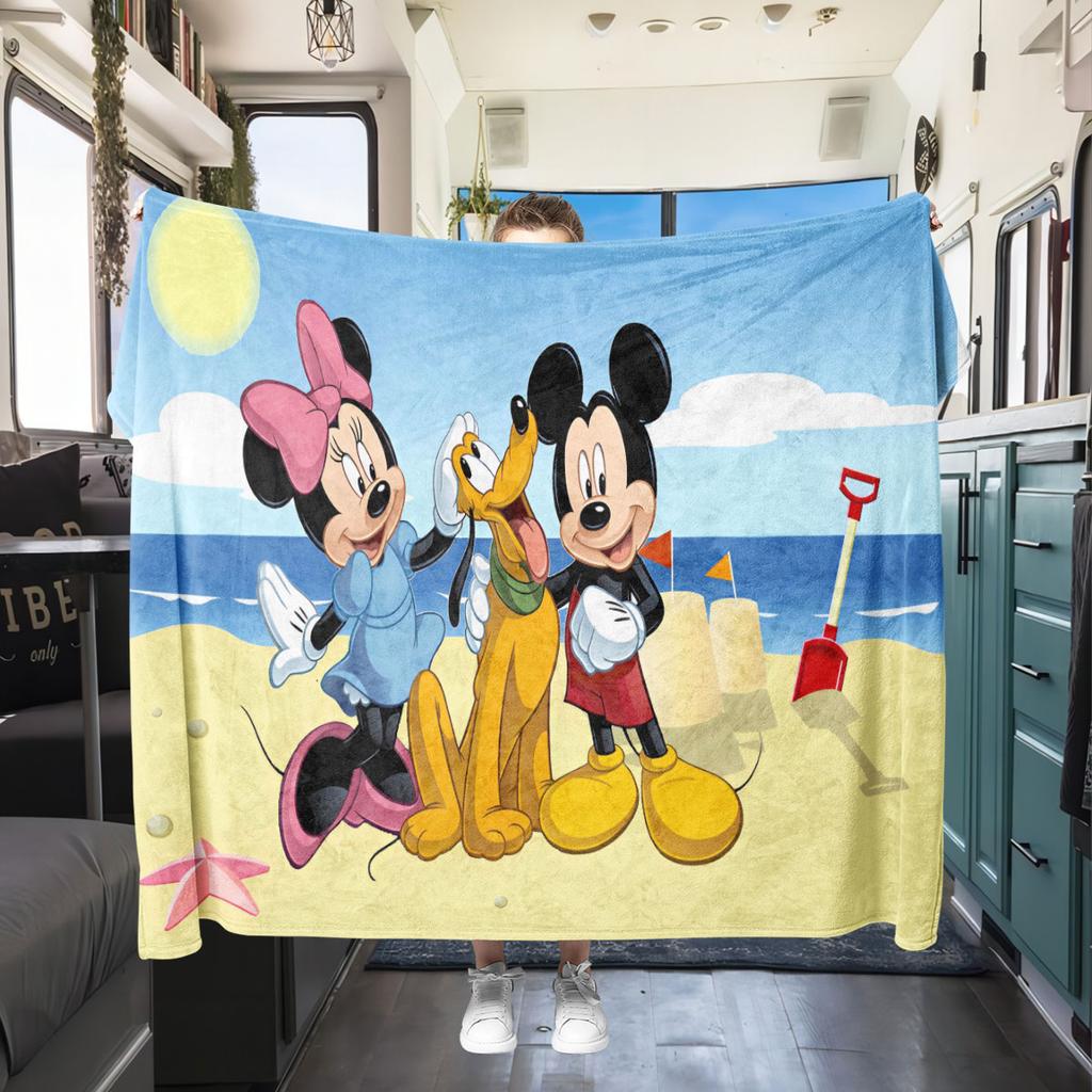 Mickey Print Flannel Blanket Cartoon Home Decor for Sofas Beds Bedrooms Chairs Travel Picnics Unique Gift for All Seasons
