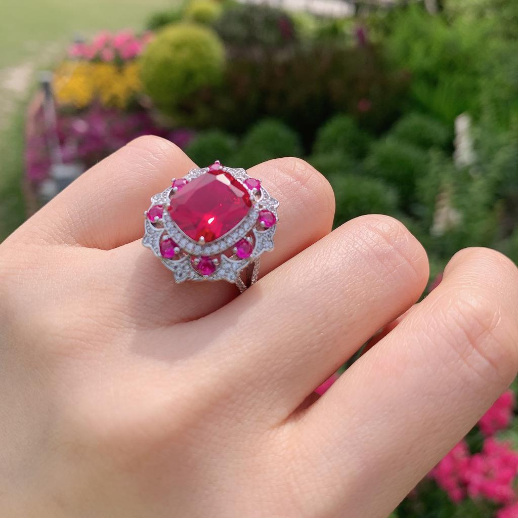 Jewelry Women'S, Simulation Red Glass Ring With Diamonds Women'S Ring Main Stone 10 * 12