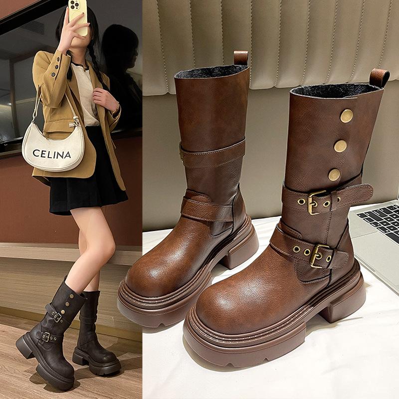 Women's Retro British Style Martin boots--Comfortable Soft Elastic Trend Non-slip Wear Chic Versatile Outstanding Thick Bottom Heightening Shoes