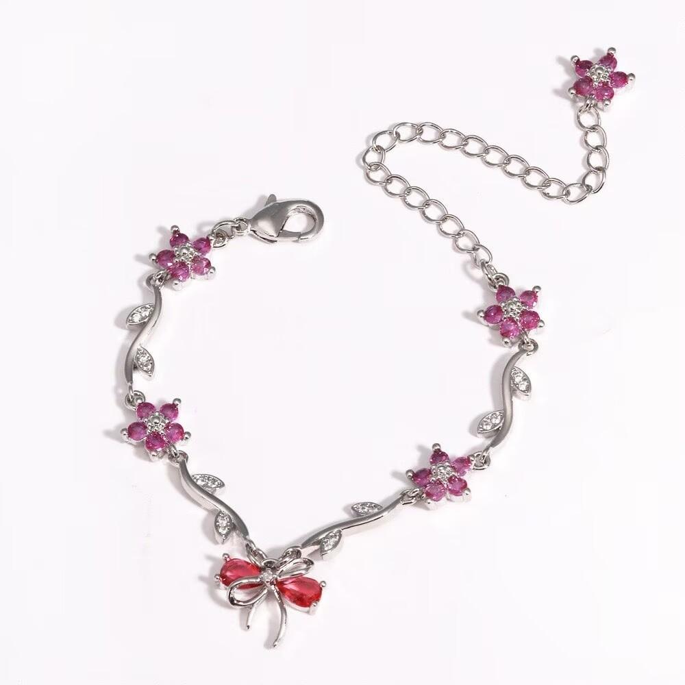 Elegant Y2K Flowers Bracelet Butterfly Bow Crystal Chain Bracelet Multicolor Adjustable Women's Bracelet Jewelry Gift