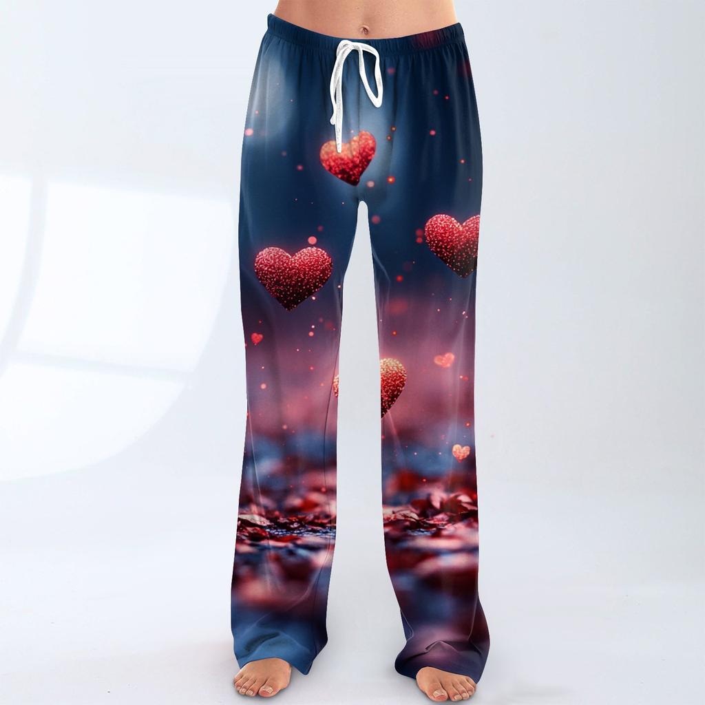 Womens Pajama Pants Sleepwear Casual Drawstring Elastic Waist Pants Comfy Straight Yoga Loose Trousers