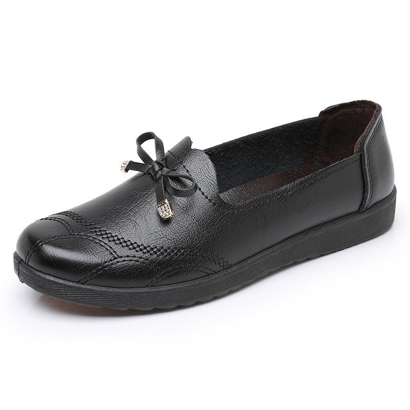 New Spring Shoes Single Shoes Soft Sole Leather Shoes Medium and Old Women's Shoes Flat Non-slip Spring and Autumn Elderly Shoes