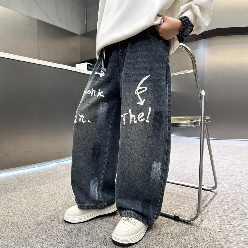 

Джинсы для мальчиков Осень 2025: Новый стиль, Красавчик-разбойник для детей среднего и старшего возраста 130 cm синий