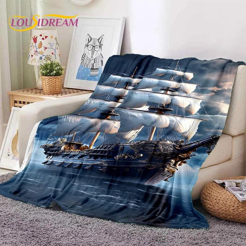 Ancient Pirate Ship Boat,Barque,Sailboa Soft Flannel Blanket,Throw Blanket Comfortable Blanket for Picnic Beds Sofa Home Bedroom