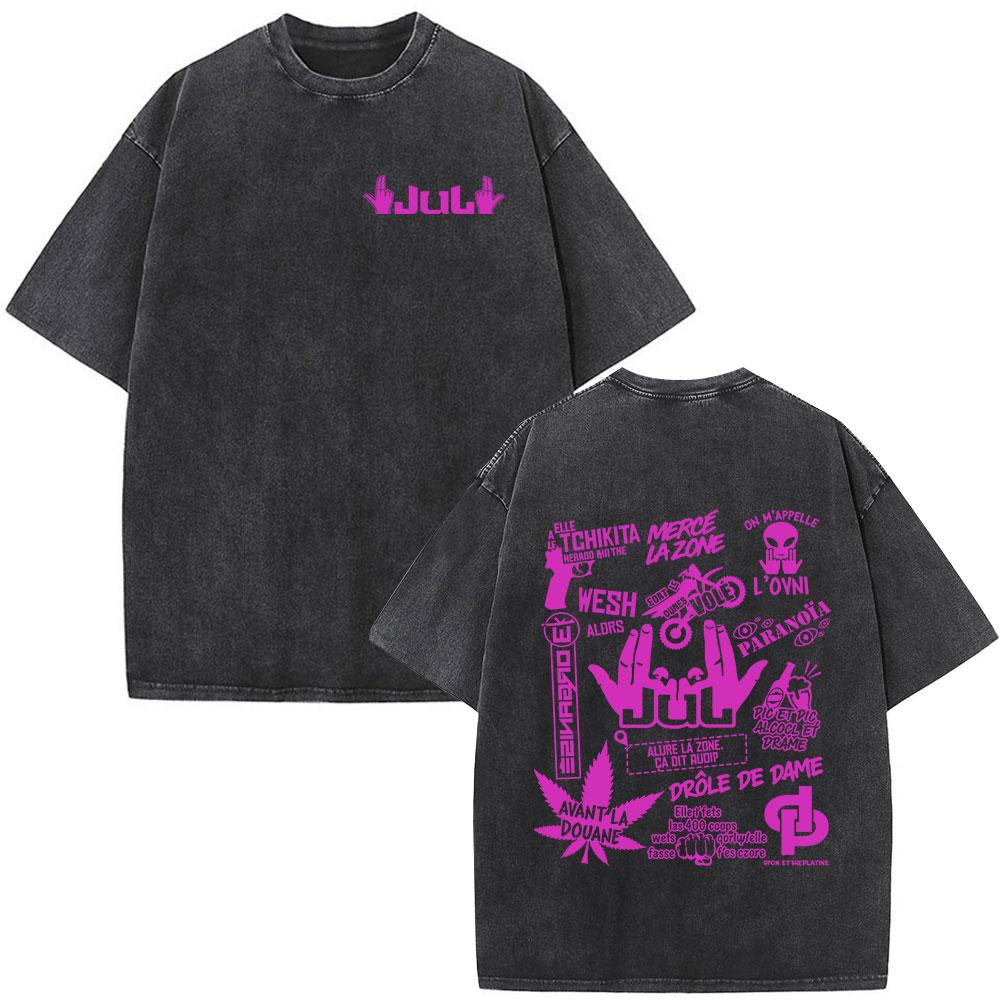 

French Rapper Love Jul Merch Vintage Washed T Shirt Mens Clothing Cotton Casual Tshirt Fashion Hip Hop Short Sleeve Tshirts S