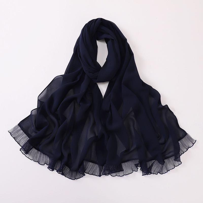 Fashion Muslim Modal Hijab Chiffon Shawls for Women Plain Soft Hijab Scarf Big Lace Trim Headscarf Islamic Turban Headband