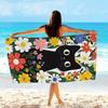 Floral Cat Beach Towel Black Cat Surrounded by Colorful Flowers Bath Towels Soft Microfiber Fabric Unisex Oversized Towel for