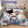3pcs Pretty Reindeer Art Printed Quilt Set - Includes 1 Quilt Cover and 2 Pillowcases, Machine Washable - Suitable for All Seasons.M088
