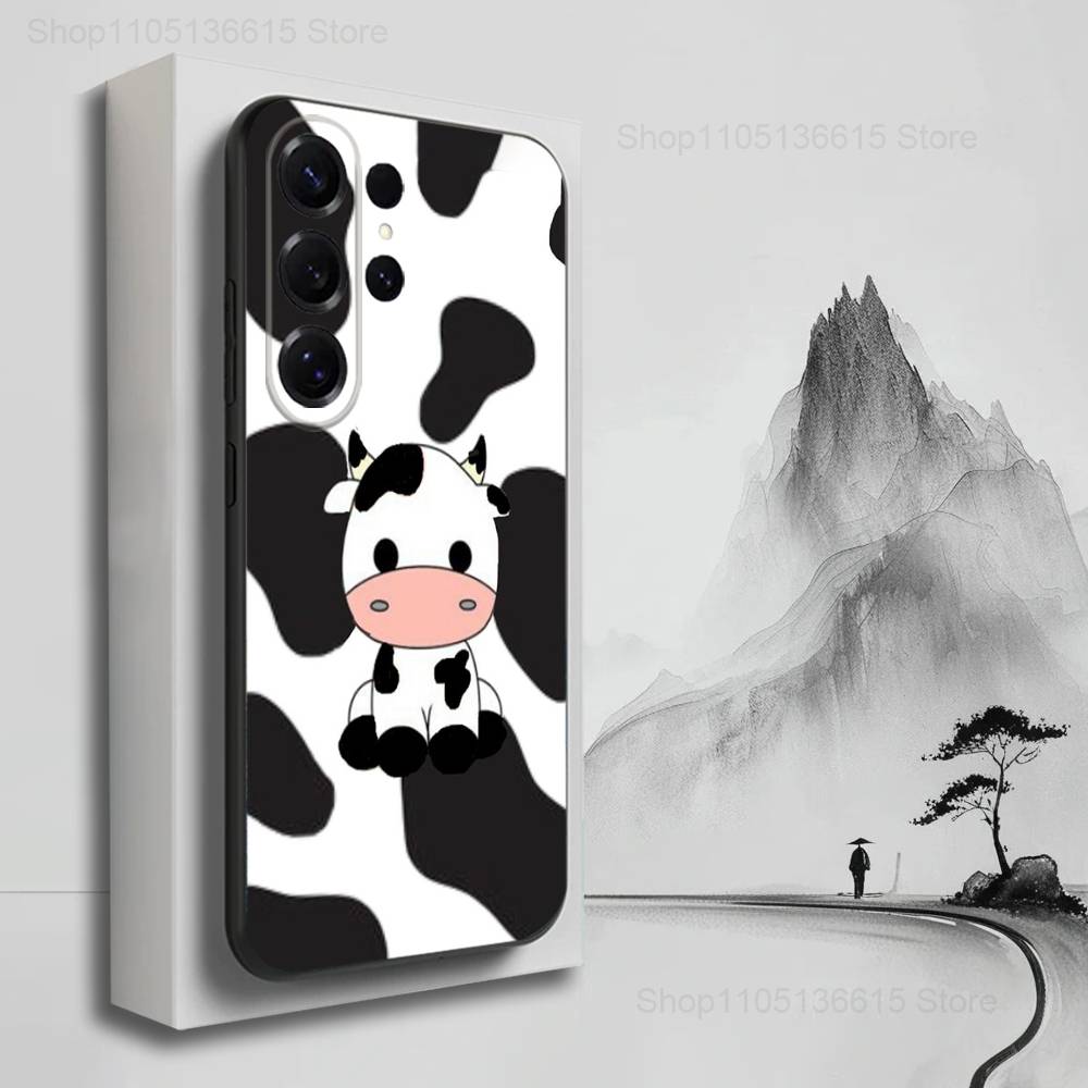 Cartoon Print Cow Cute Phone For Samsung S25,S10,S20,S10,S21,S9,S24,S23,Ultra,FE,Plus,Lite,Soft Silicone Black Cover