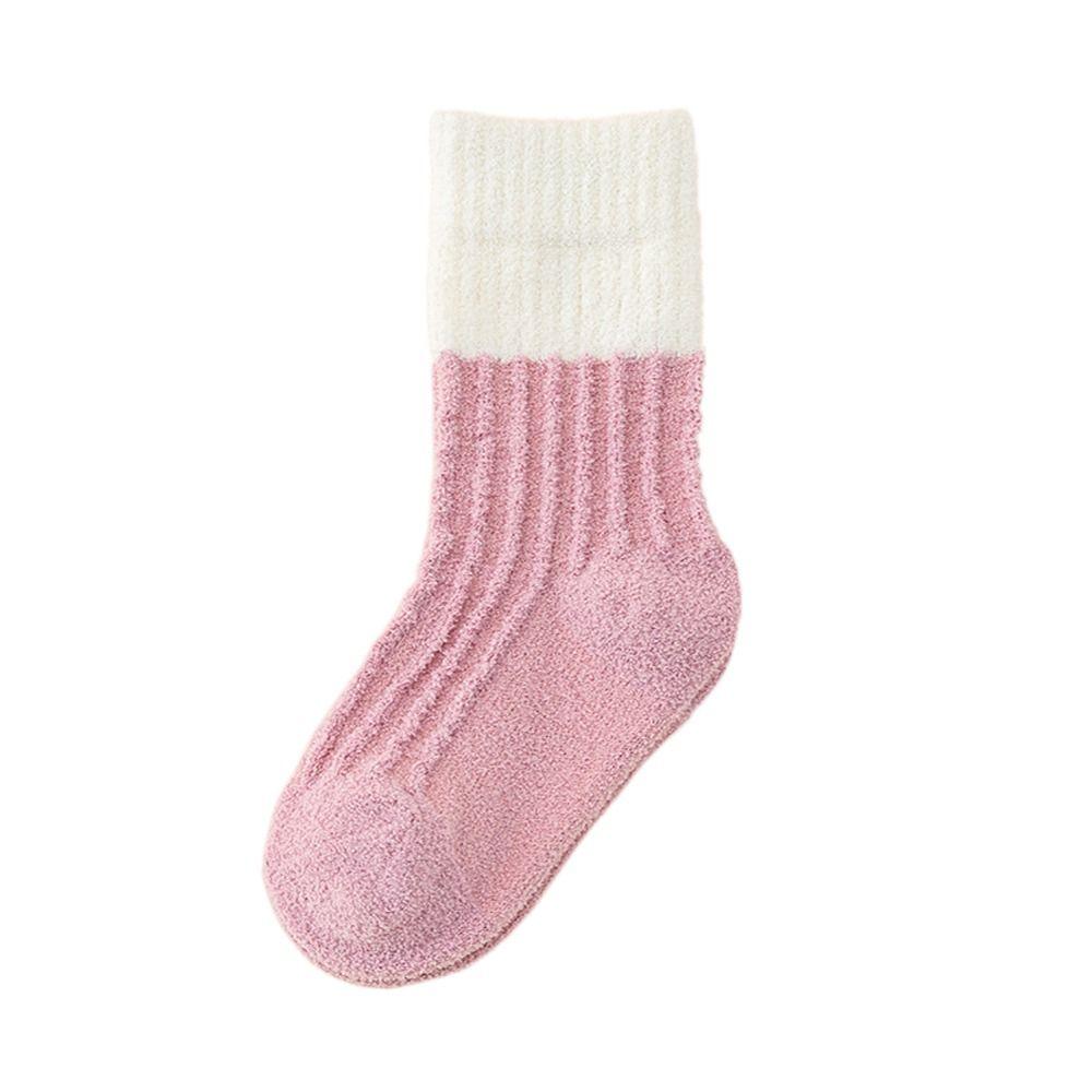 

Coral Fleece Autumn Winter Home Sleeping Socks Floor Socks Mid Tube Socks Kids Socks Striped Socks XL-white and pink (7-9)