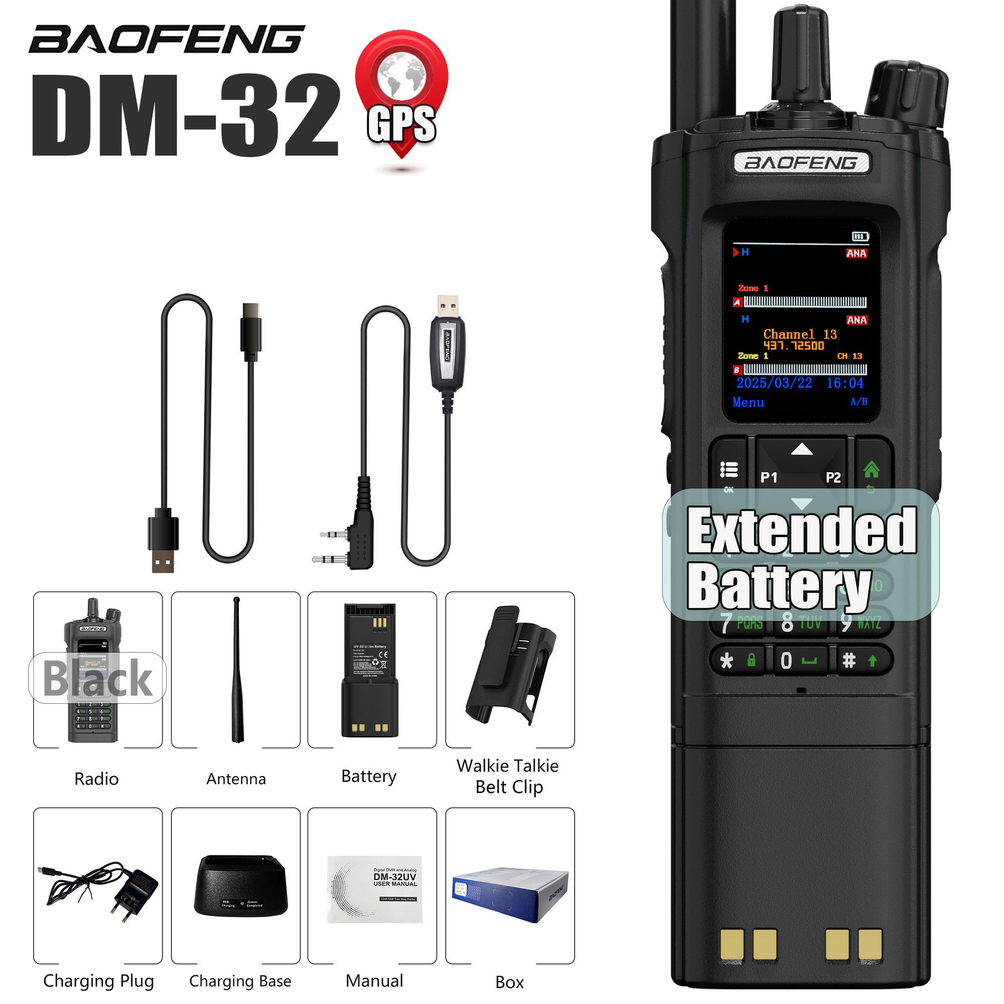 BAOFENG DM-32 DM32 Uitbreidbare Batterij 10W DMR Amateur 2-weg Radio GPS Matching Schrijven Frequentie Satelliet Positionering USB C Riemclip Australia Standard