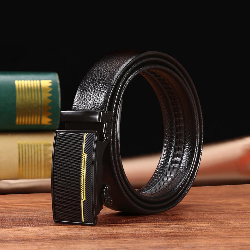 Men'S Belt Lychee Pattern Business Leisure Automatic Buckle Belt Street Stall Clothing Leather Accessories