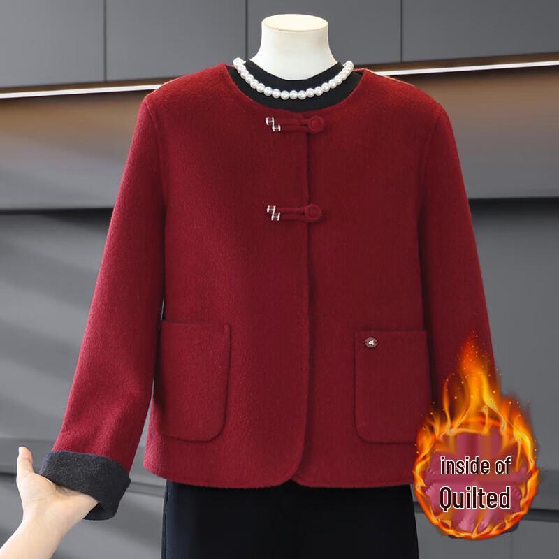 XUEXI Women s Festive Red Padded Winter Wool Coat 3XL (Recommended 120-135 lbs)