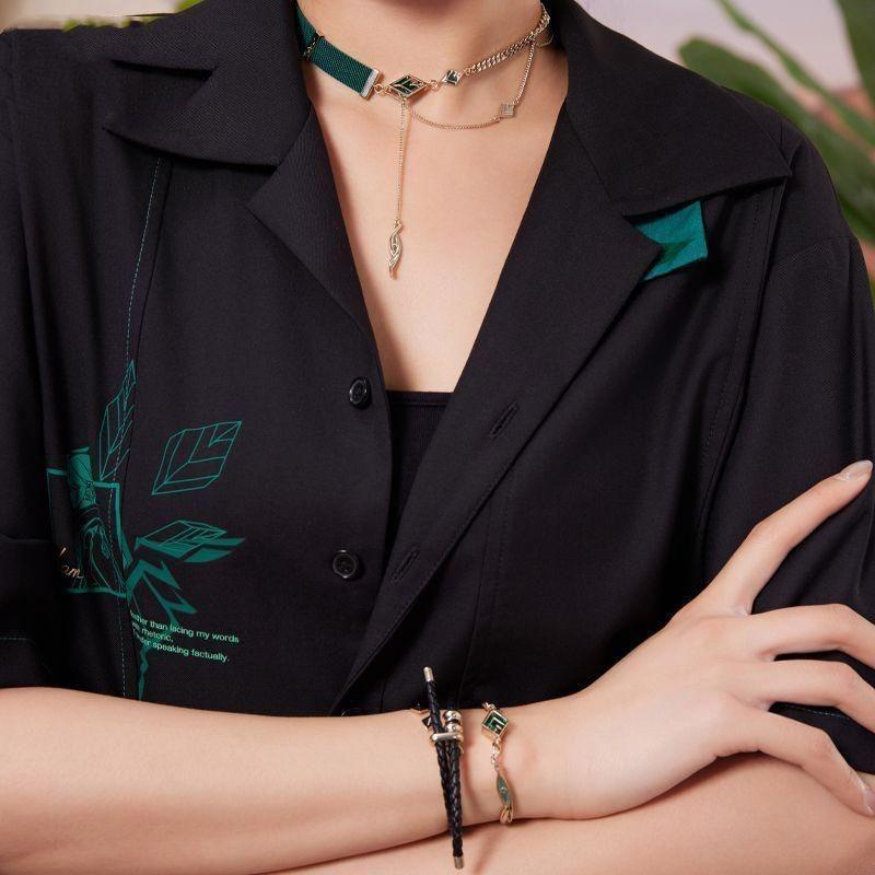 Game Genshin Impact Alhaitham Cosplay Necklace Bracelet Leaf Full Set Choker Chain Bangle Halloween Party Props