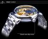 FORTINING Herren Automatische Analoguhr, Mode Skelett Tourbillon, Wasserdicht Mondphase Leder Mechanische Uhr (Silber & Schwarz & Stahlstreifen)