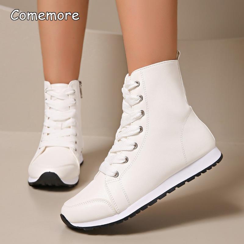 

Fashion White High Top Platform Sneakers for Women 2025 Autumn Lightweight Casual Sports Shoes Woman Thick Sole PU Leather Ankle Boots 36