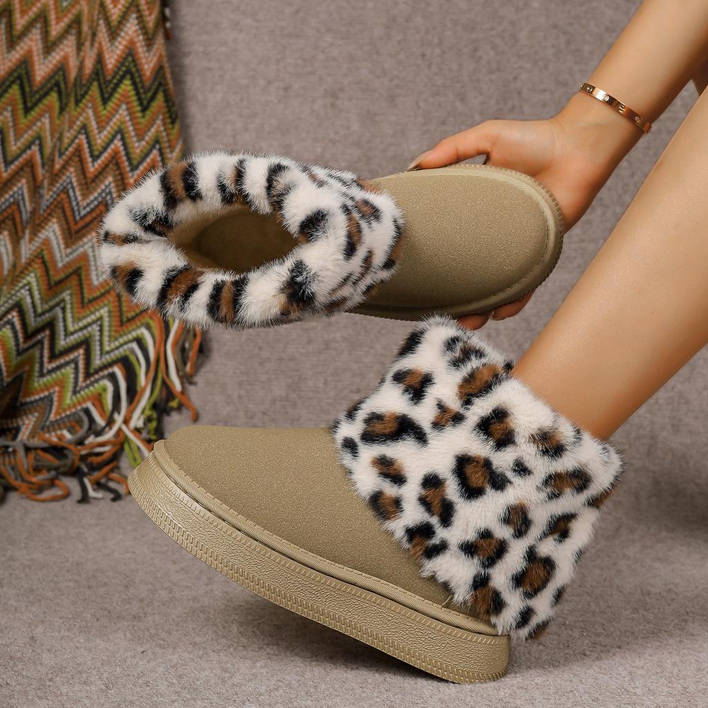 Shoes for Women Winter Slip On Women's Boots Black Round Toe Solid Flock Plush Warm Water Proof Casual Snow Boots Women