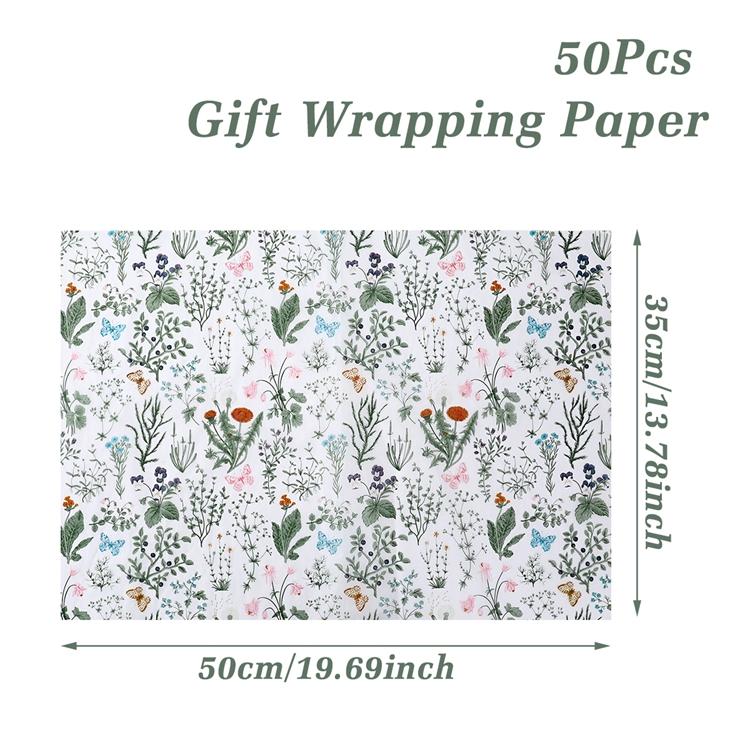 

50*35cm Butterfly Floral Green Leaves Wrapping Paper Kids Gift Packing Craft Paper Material Baby Shower Party Gifts Decorations Other