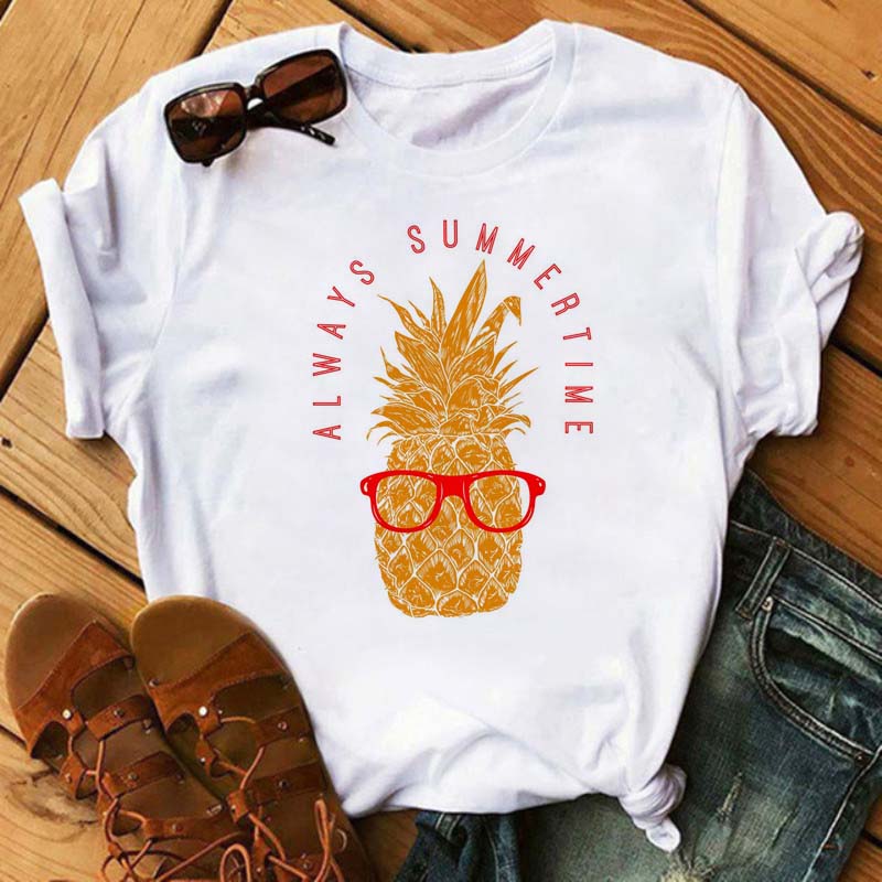Maycaur Nové Kawaii Dámské Topy s Potiskem Ovoce Jahody Ležérní Dámské Krátkorukávové Streetwear Černé Trička Oversized s Kulatým Výstřihem