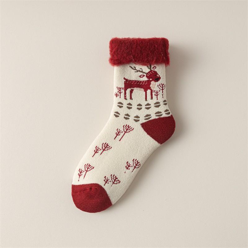 Womens Thick Fleece Lined Christmas Socks Mid-Calf Warm Winter Holiday With Reindeer