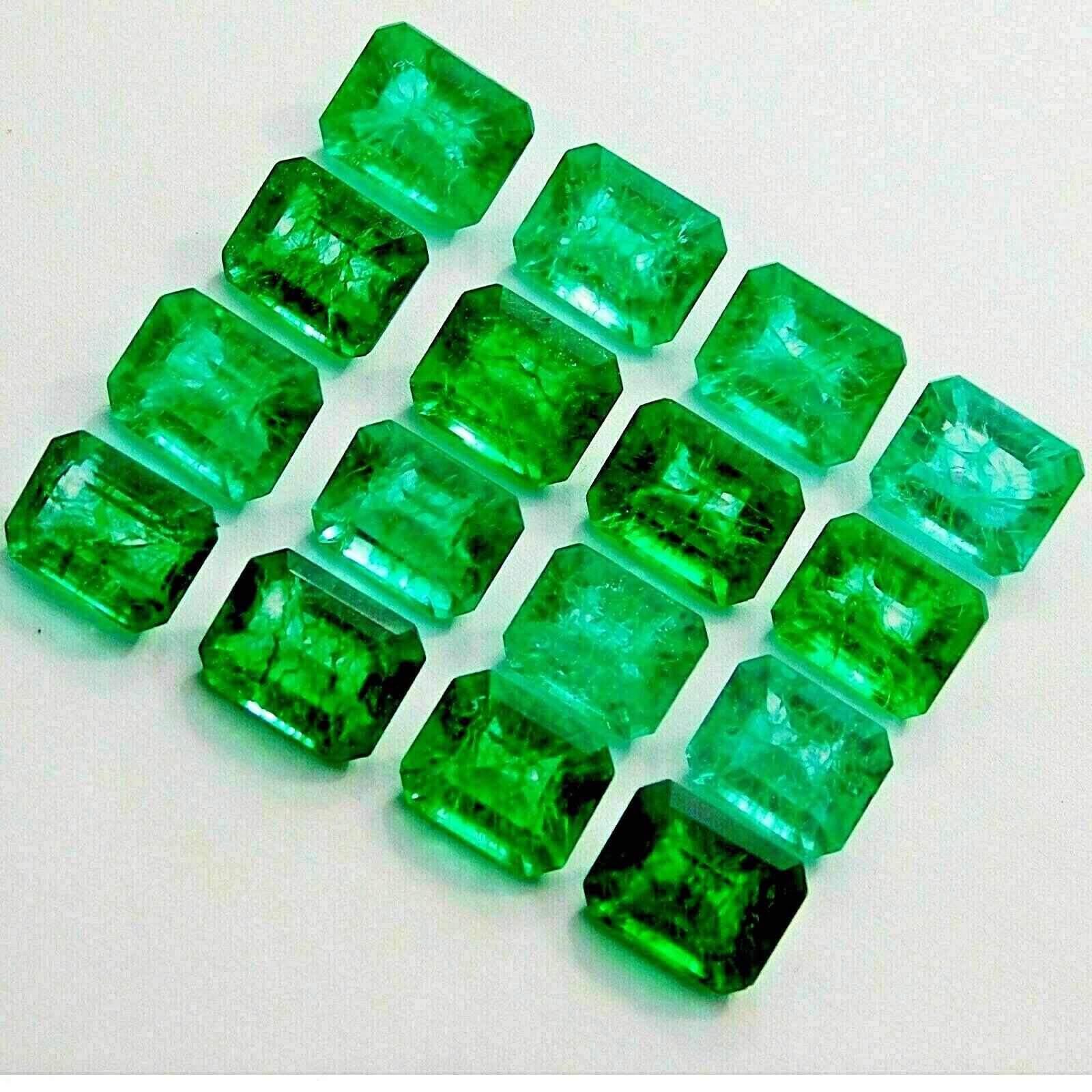 

CERTIFIED Green Emerald Cut 6 PCS 60 Carat Natural Emerald Lot Loose Gemstone MQ-94 13.9 mm approx зелений