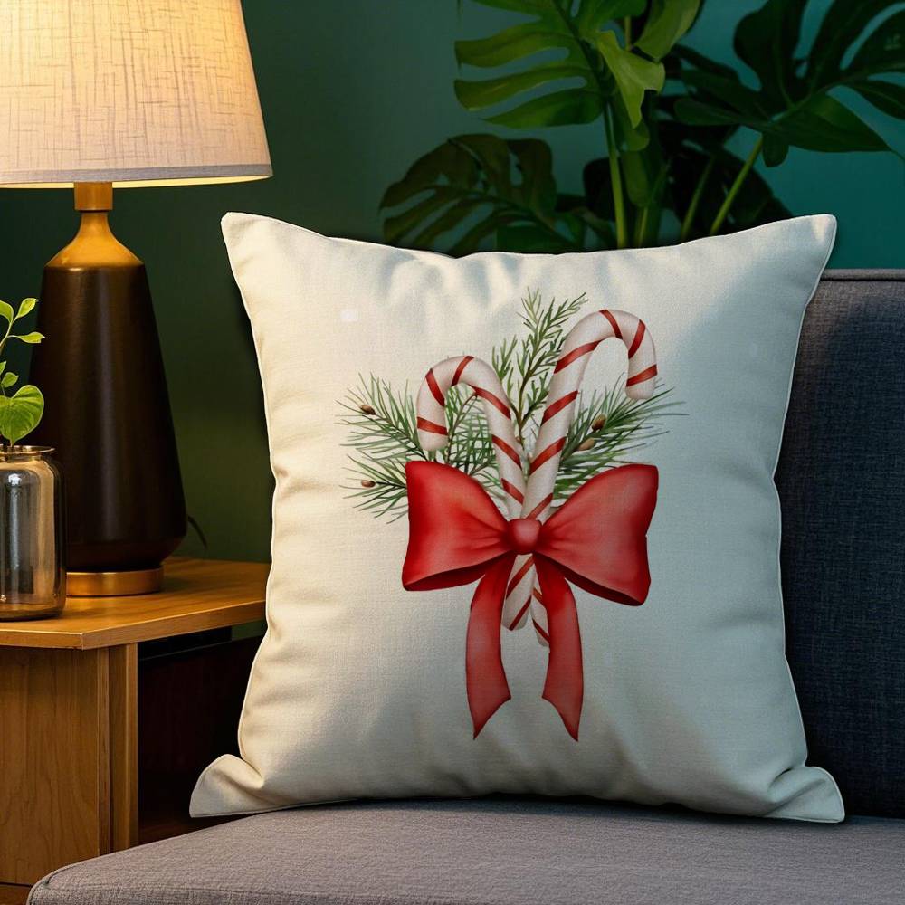 Merry Chrismas Red Bow Pillow Case Sofa Living Room Bedroom Double-sided Printing Square Cushion Nap Time Cushion Cover