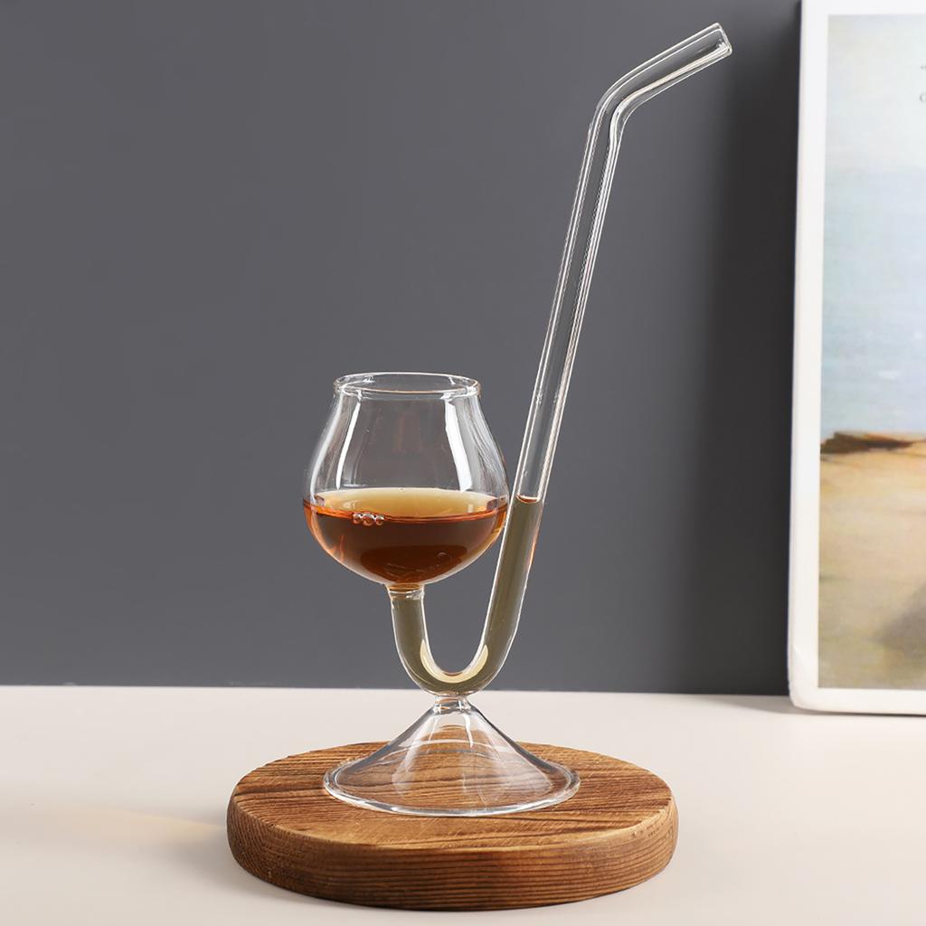 Straw Glass Wine Glass Clear Juice Cup Bar Cocktail Glass Juice Cup Goblet with Drinking Tube Straw for Home