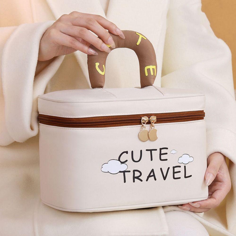 Portable Travel Makeup Bag with Handle Toiletry Pouch Versatile Cosmetic Bags School Supplies